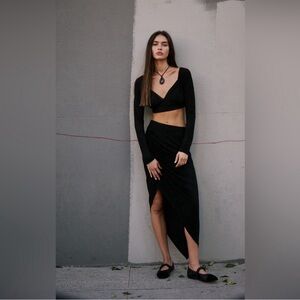 NWT Free People Beach Salus Skirt Set Black Sz Large Vacation Lightweight